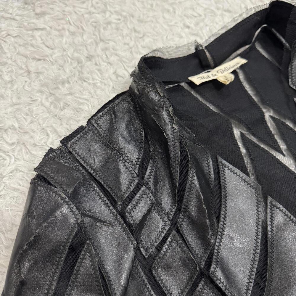 Women’s Hot & Delicious Black Geometric Faux Leather & Mesh Jacket (size S) - Picture 8 of 9